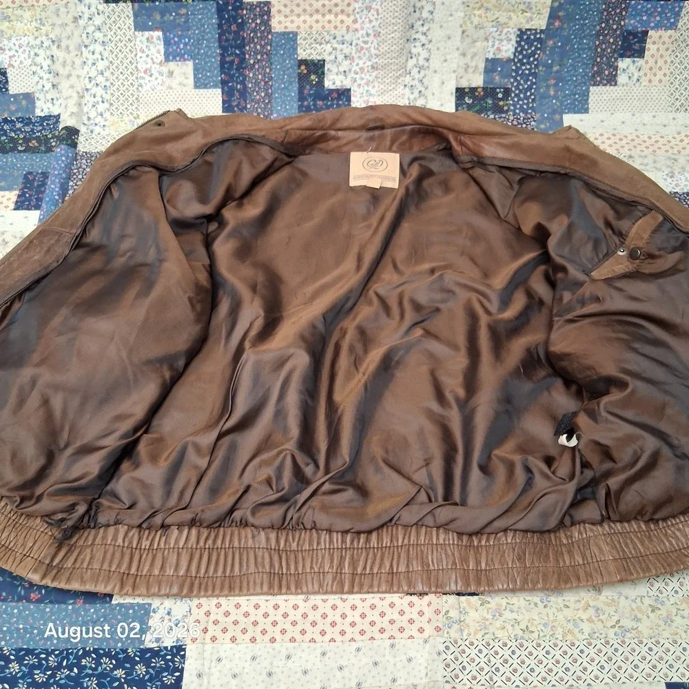 Vintage 90s Georgetown Leather Design Mens XL Brown Patina Aviator Bomber Jacket
